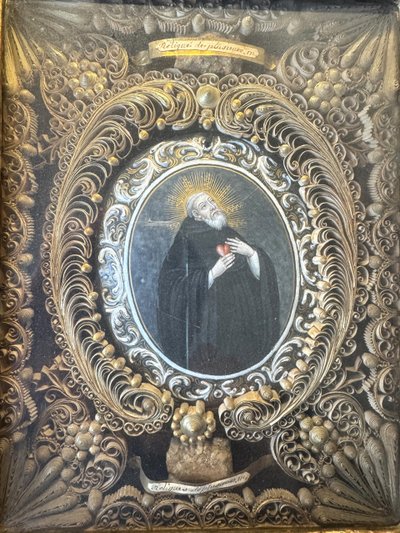 Tableau Reliquaire Avec Plaque émaillée De Saint Augustin - 18th century