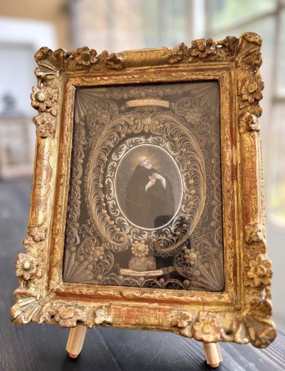 Tableau Reliquaire Avec Plaque émaillée De Saint Augustin - 18th century