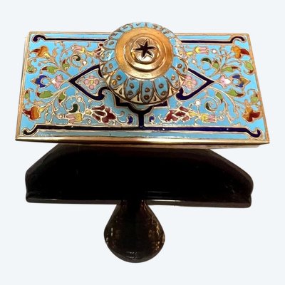 Inkwell, Pen Holder and Blotting Pad - Bronze with Cloisonné Enamels - Onyx Stone