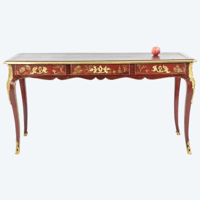 Scrivania piatta in stile Luigi XV decorata con scene lacustri. 1850 circa. LS61582509P
