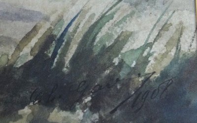 Tableau aquarelle hussard de la guerre 1870 par Charles Gare à identifier 1908