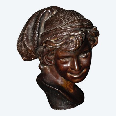 Jean-Baptiste Carpeaux testa di bambino pescatore napoletano in bronzo firmato XIX secolo