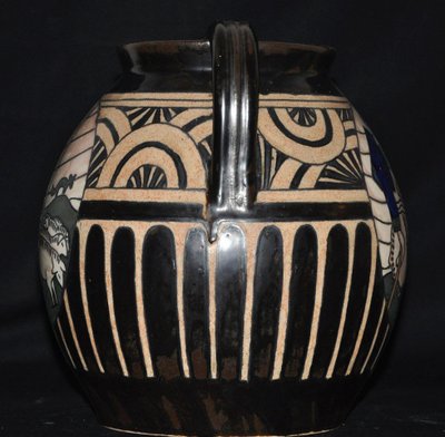 Vase Céramique Signé Odéta à Décor Champêtre Breton époque XXe Siècle