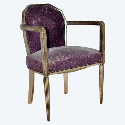 Poltrona Art Déco in foglia d'argento, anni '30