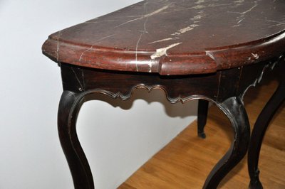 Half-moon console in walnut wood, typical of Dauphiné, 18th century