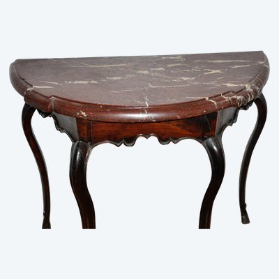 Half-moon console in walnut wood, typical of Dauphiné, 18th century