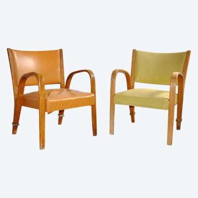 Paire de fauteuil Bow-Wood édition Steiner circa 1950
