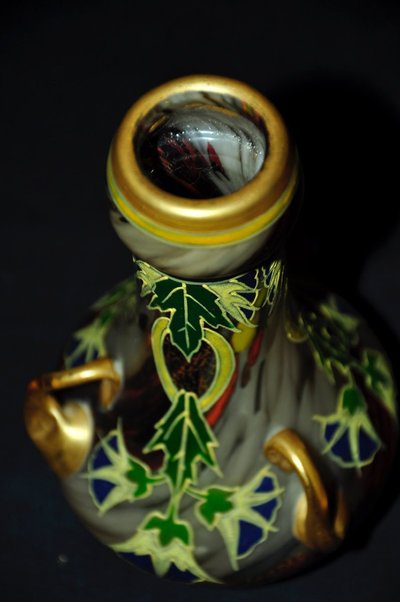 Legras enamelled glass vase with plant decoration circa 1920
