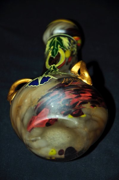 Legras enamelled glass vase with plant decoration circa 1920