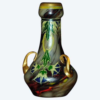 Legras enamelled glass vase with plant decoration circa 1920