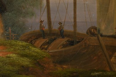 Bedeutendes Ölgemälde "Au bord de l'eau" signiert Dagny - Anfang XIX.