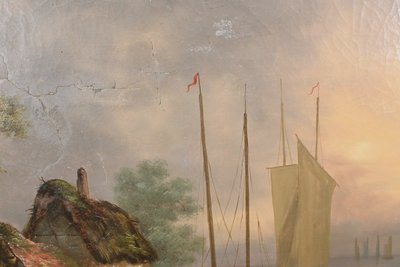Bedeutendes Ölgemälde "Au bord de l'eau" signiert Dagny - Anfang XIX.