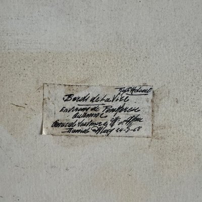 Olio su tavola di R. Holvoet paesaggio sulle rive della Vire 1967