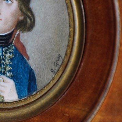 Miniatura ad acquerello firmata S. Gray Ritratto dell'imperatore metà del XIX secolo