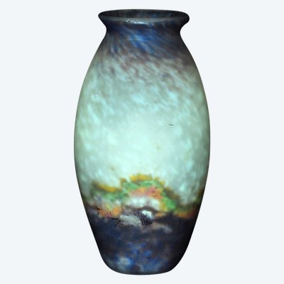 Vase Signiert Muller Frères in Glaspaste Landschaft Anfang des 20.