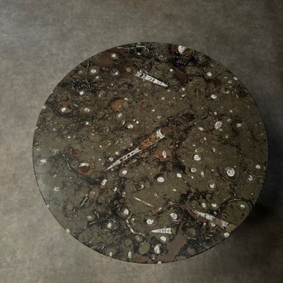 Coffee table with fossilized stone top and Brutalist legs 1970