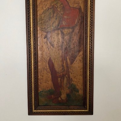 Pair of painted wood panels in the taste of the Haute Epoque, wood frame
