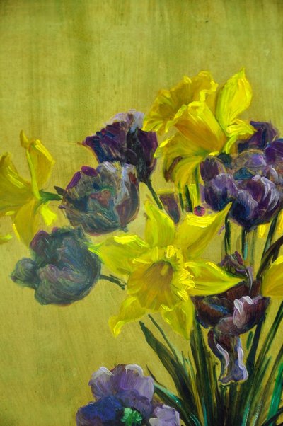 Oil on card signed Commarmon golden background 20th century