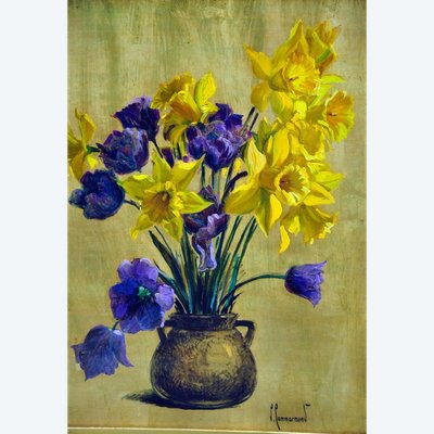 Oil on card signed Commarmon golden background 20th century