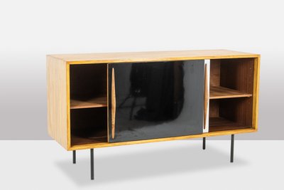 Ash low sideboard with sliding doors. 1960s. LS61591108C