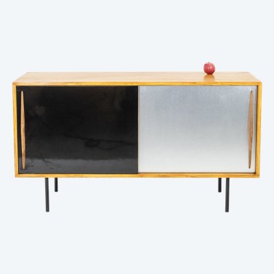 Ash low sideboard with sliding doors. 1960s. LS61591108C