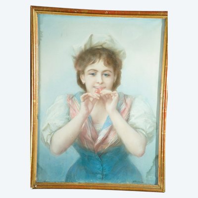 Pastell Junges Mädchen mit Kirschen Circa 1880