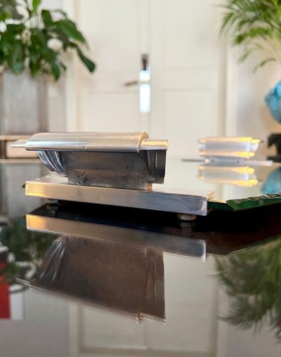 Art Deco Serving Tray With Mirror And Metal Handles - 20th century