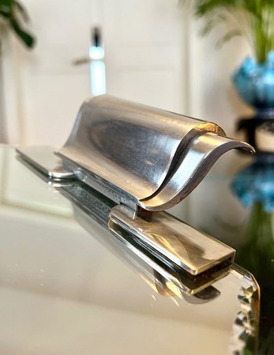 Art Deco Serving Tray With Mirror And Metal Handles - 20th century