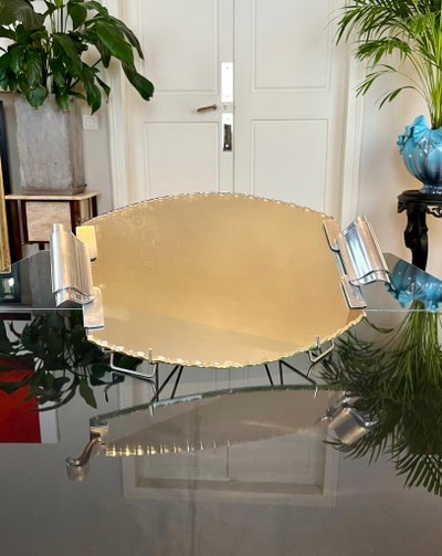 Art Deco Serving Tray With Mirror And Metal Handles - 20th century