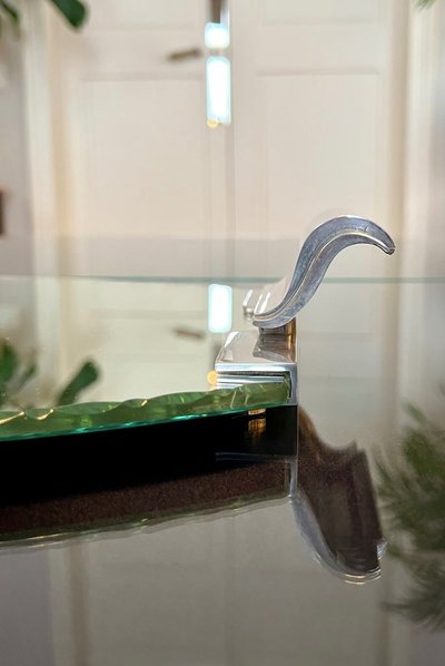 Art Deco Serving Tray With Mirror And Metal Handles - 20th century