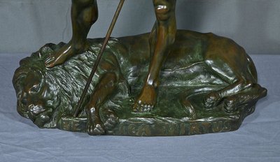 Importante bronzo "Il cacciatore di leoni" di H. Fugère - Fine XIX secolo