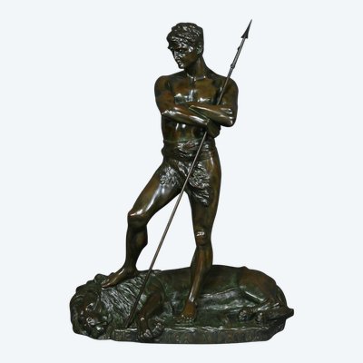 Importante bronzo "Il cacciatore di leoni" di H. Fugère - Fine XIX secolo