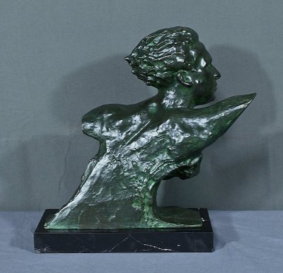 Bronzo "Jean Mermoz" di F. Focht, Art Déco - 1930