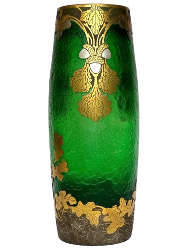 Legras Imperial Green Series vase with oak leaf design