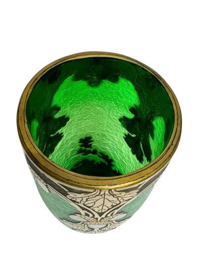 Legras Imperial Green Series vase with oak leaf design