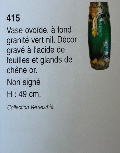 Legras Imperial Green Series vase with oak leaf design