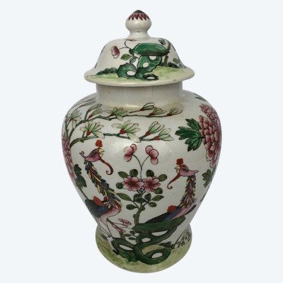 Potiche China Indochina XIX. Jahrhundert Porzellan Pfingstrosendekor Vogelpaar