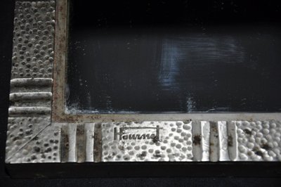 Wrought-iron mirror signed Fournet, hammered and riveted circa 1930