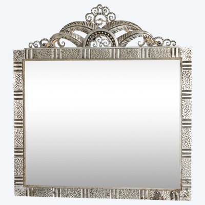 Wrought-iron mirror signed Fournet, hammered and riveted circa 1930