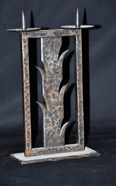 Wrought iron candlestick signed Michel Zadounaisky circa 1950