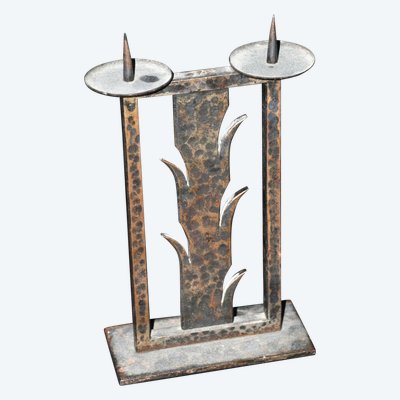 Wrought iron candlestick signed Michel Zadounaisky circa 1950
