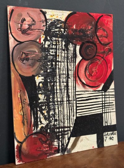 Oil on board by J. Gauthier 1962 modern geometric composition