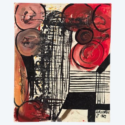 Oil on board by J. Gauthier 1962 modern geometric composition