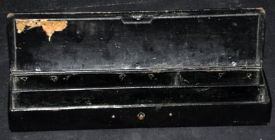 Children's pencil box with colonial decor circa 1880