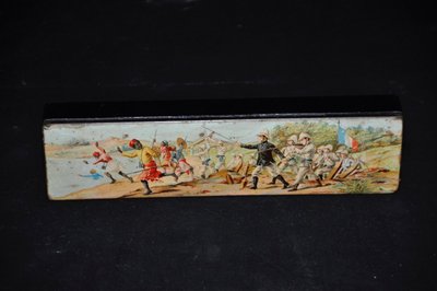 Children's pencil box with colonial decor circa 1880