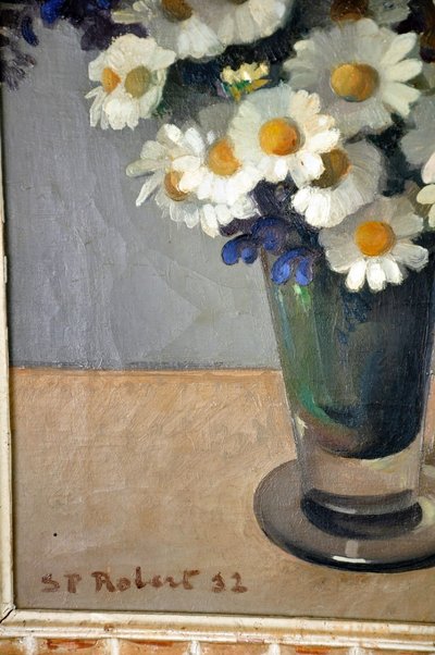 Öl auf Leinwand Stillleben mit Margeriten signiert Steven-Paul Robert 1932