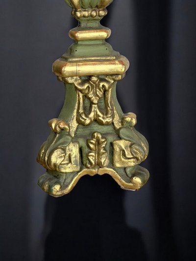 PAIR OF LOUIS XIV PERIOD LARGE GILDED AND PAINTED WOOD CIERGES FROM THE 17th CENTURY
