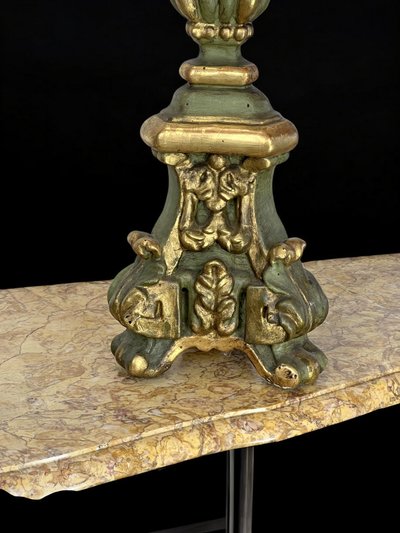 PAIR OF LOUIS XIV PERIOD LARGE GILDED AND PAINTED WOOD CIERGES FROM THE 17th CENTURY