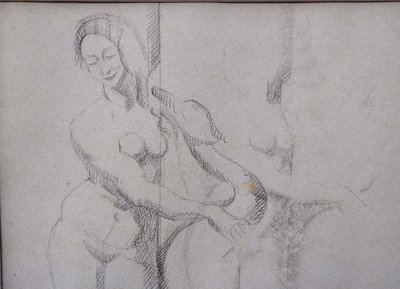 Drawing Leda and the Swan signed André Lothe Art Deco frame