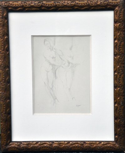 Drawing Leda and the Swan signed André Lothe Art Deco frame